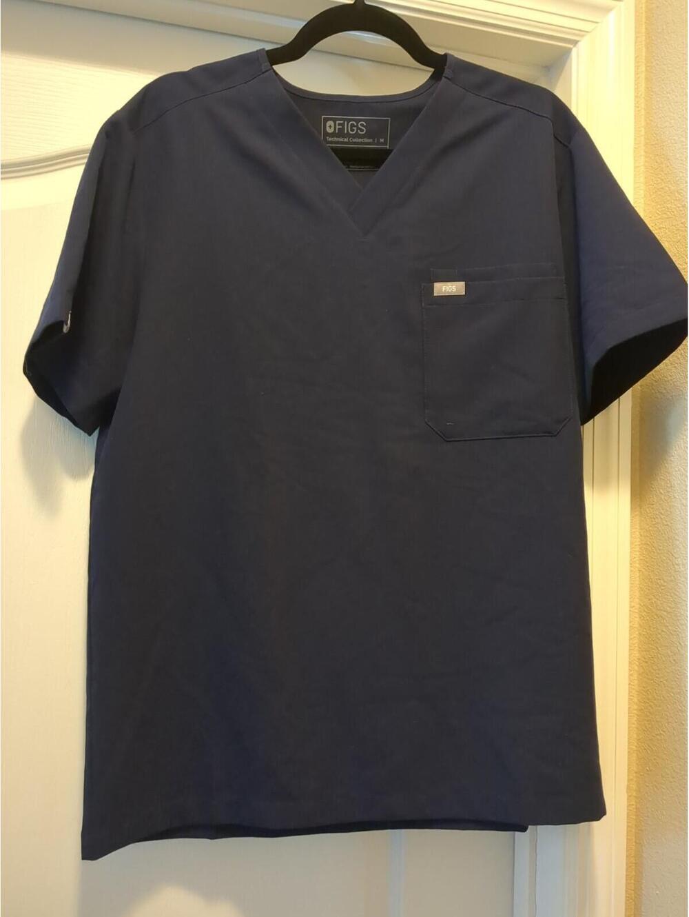 FIGS Scrub Mens Top Medium Navy Blue Leon Two-Pocket  V-Neck